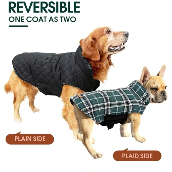 NWT Waterproof Windproof Reversible British Style Plaid Dog Vest Winter Coat - Picture 6 of 9